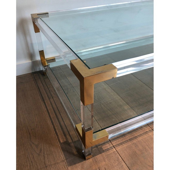 Image 1 of Tavolino vintage in plexiglass e metallo dorato, 1970