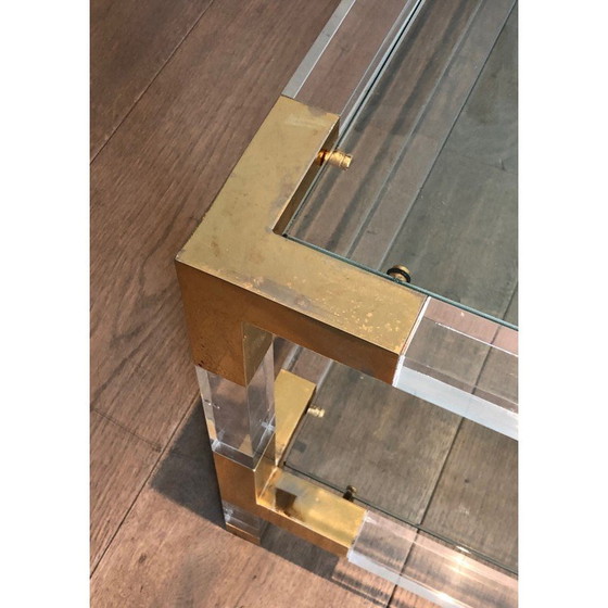 Image 1 of Tavolino vintage in plexiglass e metallo dorato, 1970