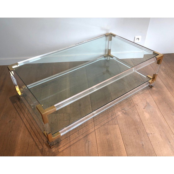 Image 1 of Tavolino vintage in plexiglass e metallo dorato, 1970