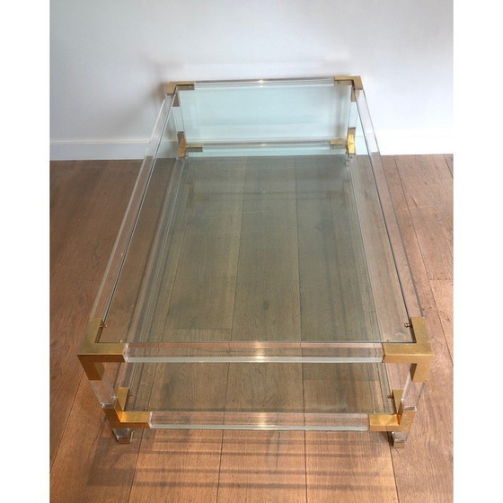 Image 1 of Tavolino vintage in plexiglass e metallo dorato, 1970
