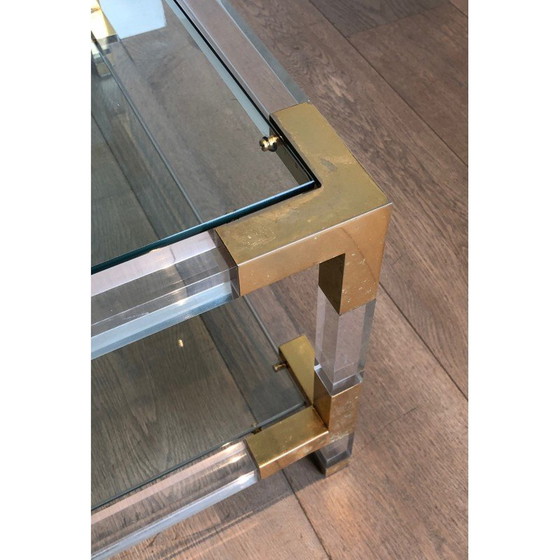 Image 1 of Tavolino vintage in plexiglass e metallo dorato, 1970