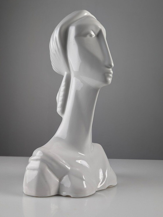 Image 1 of Ceramic Bust Sculpture Of A Woman In Art Deco Style