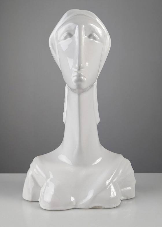 Image 1 of Ceramic Bust Sculpture Of A Woman In Art Deco Style