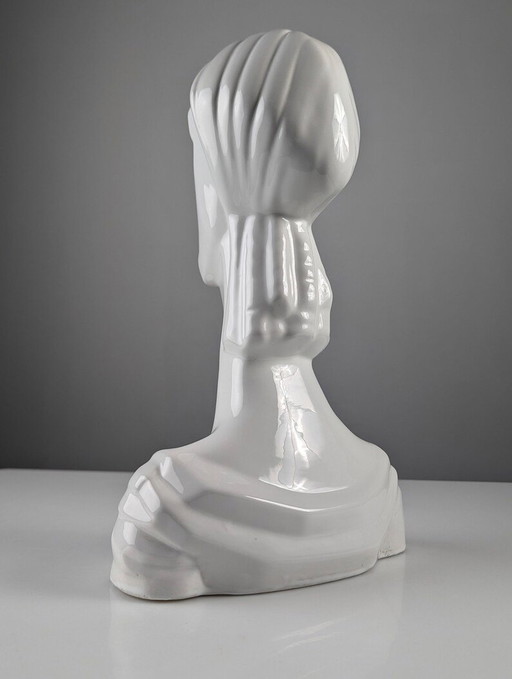 Ceramic Bust Sculpture Of A Woman In Art Deco Style