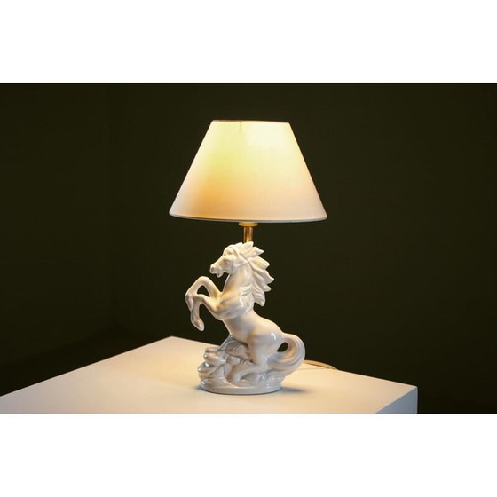 Image 1 of Vintage ceramic "prancing horse" lamp, France 1980s