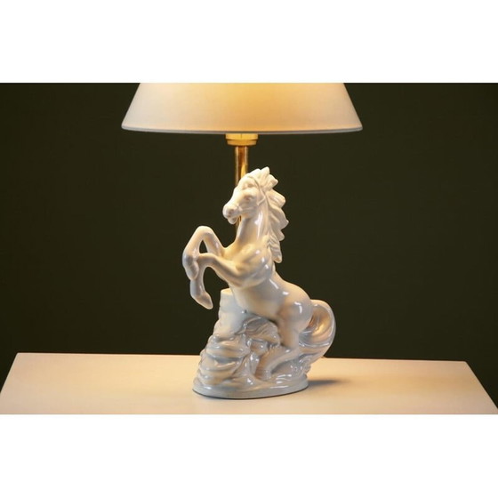 Image 1 of Vintage ceramic "prancing horse" lamp, France 1980s