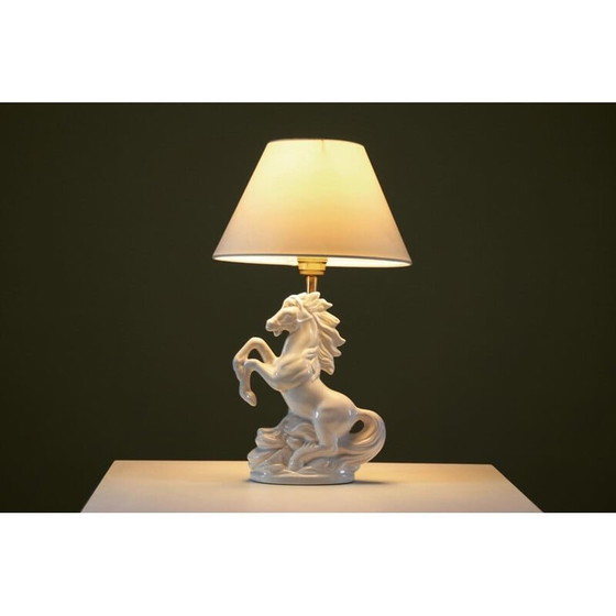 Image 1 of Vintage ceramic "prancing horse" lamp, France 1980s