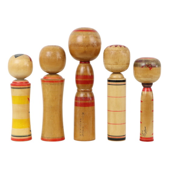 Image 1 of Lot of 5 Large Kokeshi Dolls Naruko