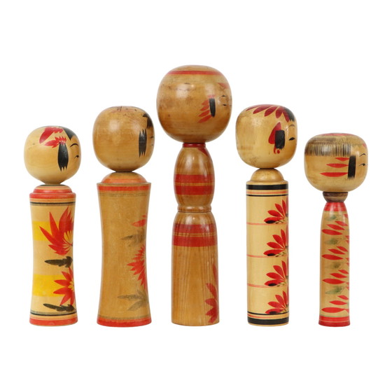 Image 1 of Lot of 5 Large Kokeshi Dolls Naruko