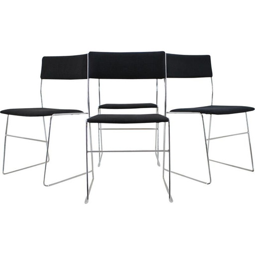 Set of 4 vintage Minimalist Chrome Plated Dining Chairs, Czechoslovakia 1970s