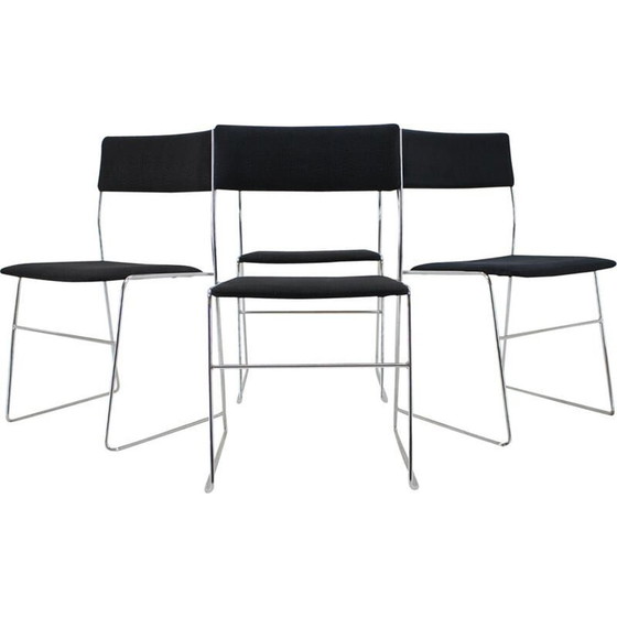 Image 1 of Set of 4 vintage Minimalist Chrome Plated Dining Chairs, Czechoslovakia 1970s