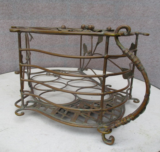 Image 1 of Cast Iron Wine Stand, Bronze Look, 6 Bottles.