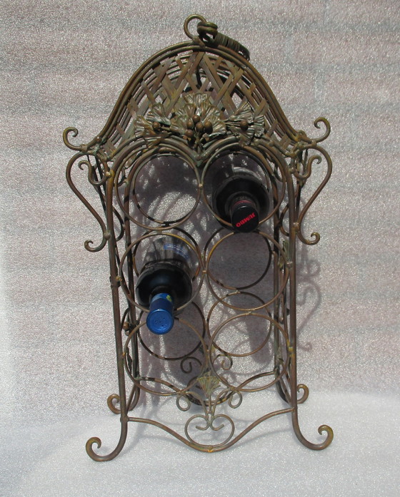 Image 1 of Cast Iron Wine Stand, Bronze Look, 6 Bottles.