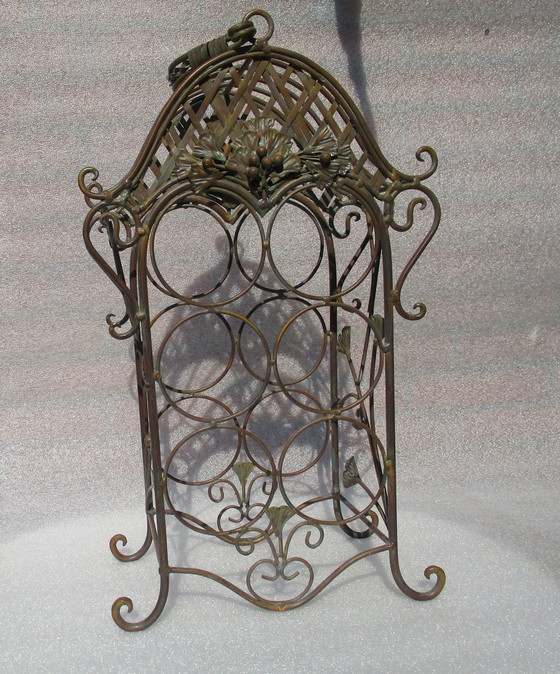 Image 1 of Cast Iron Wine Stand, Bronze Look, 6 Bottles.