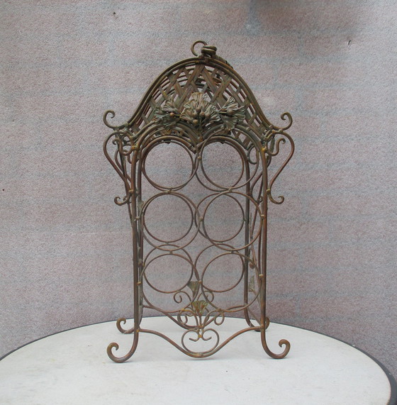 Image 1 of Cast Iron Wine Stand, Bronze Look, 6 Bottles.