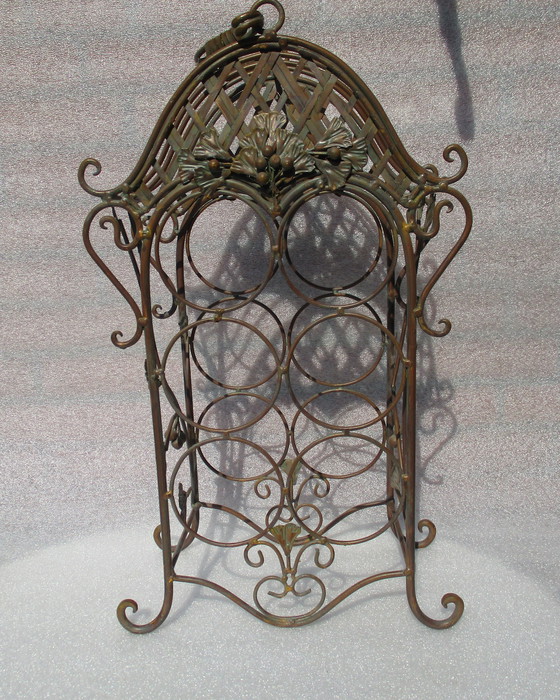 Image 1 of Cast Iron Wine Stand, Bronze Look, 6 Bottles.