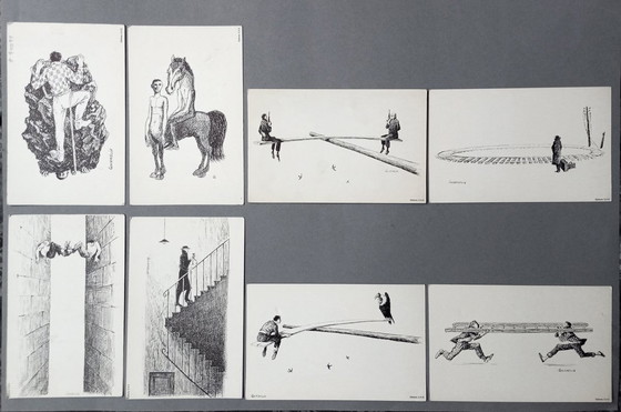 Image 1 of Jean Gourmelin - 8 X Original Absurdist/Surrealist Etchings/Ink Drawings 1960S