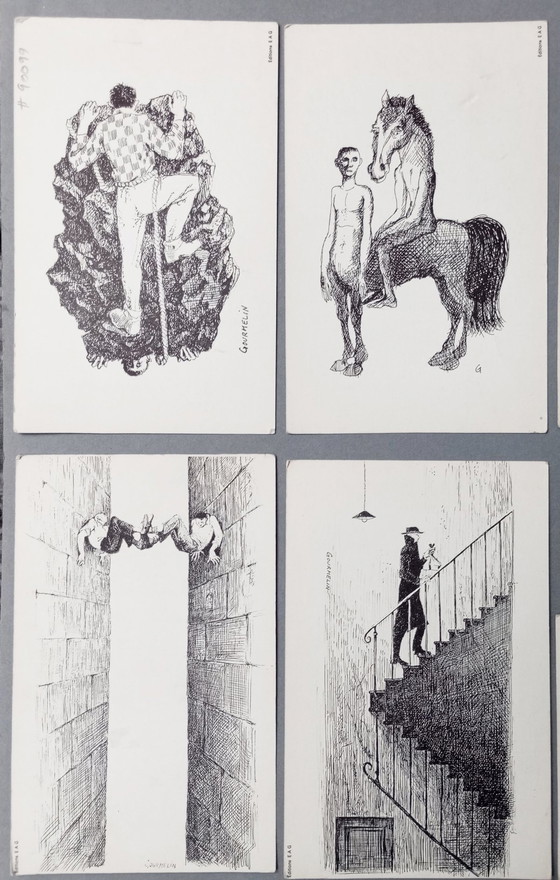 Image 1 of Jean Gourmelin - 8 X Original Absurdist/Surrealist Etchings/Ink Drawings 1960S