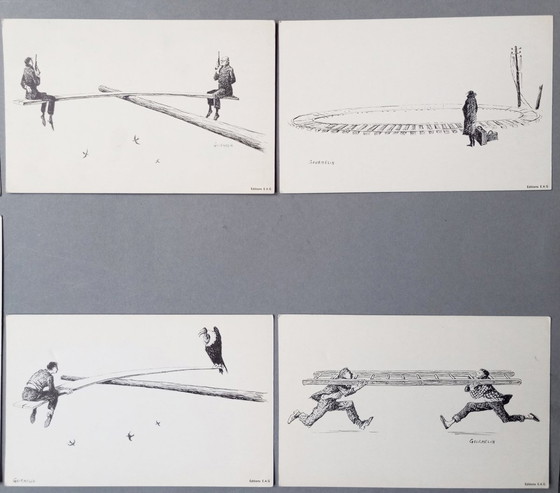 Image 1 of Jean Gourmelin - 8 X Original Absurdist/Surrealist Etchings/Ink Drawings 1960S