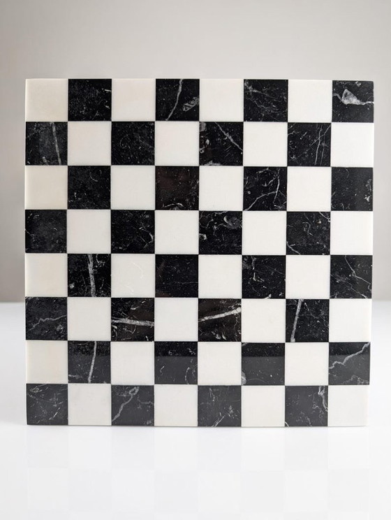 Image 1 of Pietra Dura Chess Board In Black And White Marble