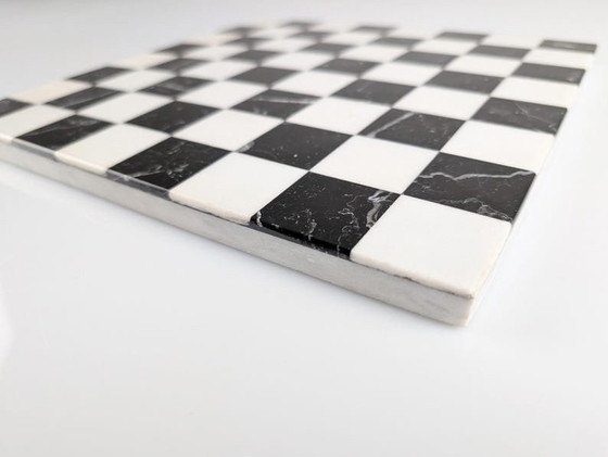 Image 1 of Pietra Dura Chess Board In Black And White Marble