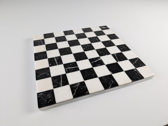 Image 1 of Pietra Dura Chess Board In Black And White Marble