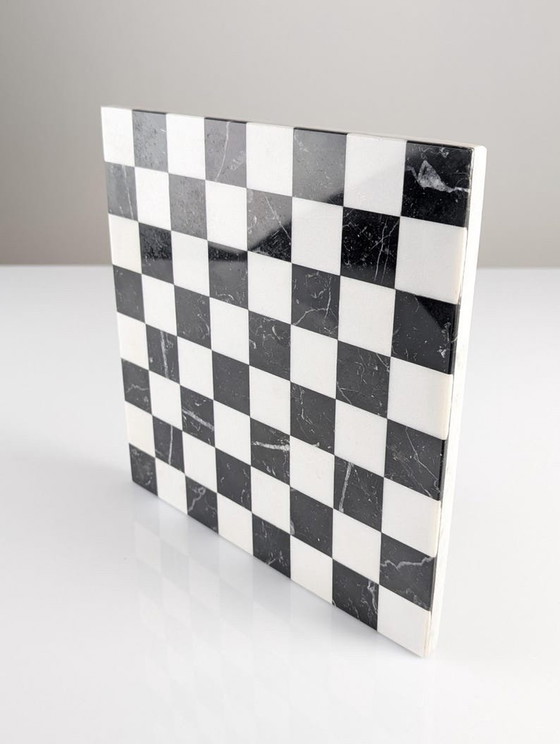 Image 1 of Pietra Dura Chess Board In Black And White Marble