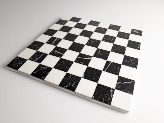 Image 1 of Pietra Dura Chess Board In Black And White Marble