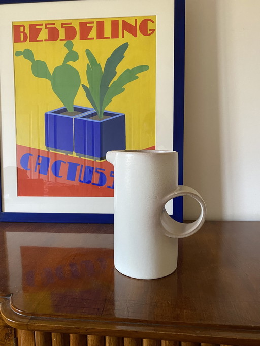 Organic Modern White Ceramic Vase / Jug, La Sfera Italy 1980S