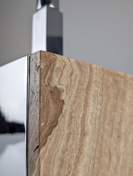 Image 1 of Travertine Marble And Chrome Table Lamp, 1960S