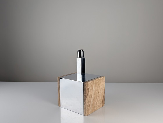 Image 1 of Travertine Marble And Chrome Table Lamp, 1960S