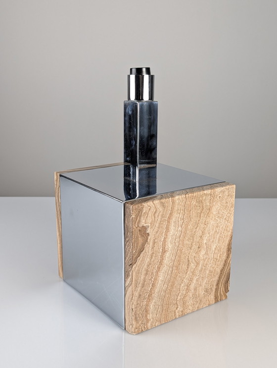 Image 1 of Travertine Marble And Chrome Table Lamp, 1960S