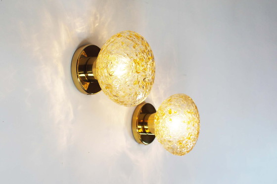 Image 1 of 2x Brass and glass wall lamps by Doria Leuchten