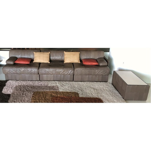 Vintage 3-seater "Trinidad" sofa in chocolate patchwork leather for De Sede, Switzerland 1970