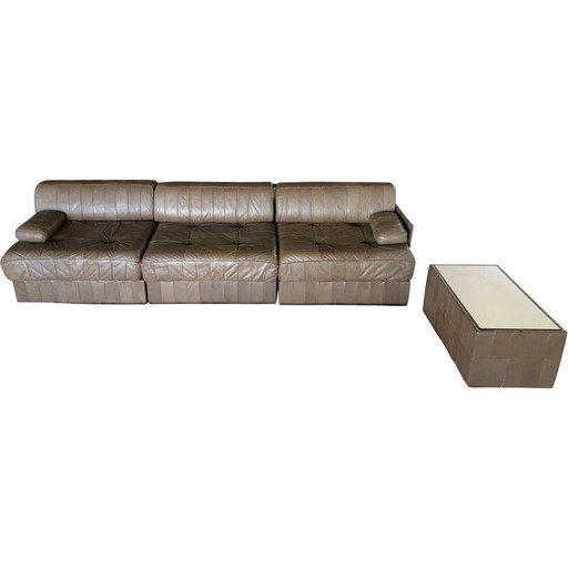 Vintage 3-seater "Trinidad" sofa in chocolate patchwork leather for De Sede, Switzerland 1970