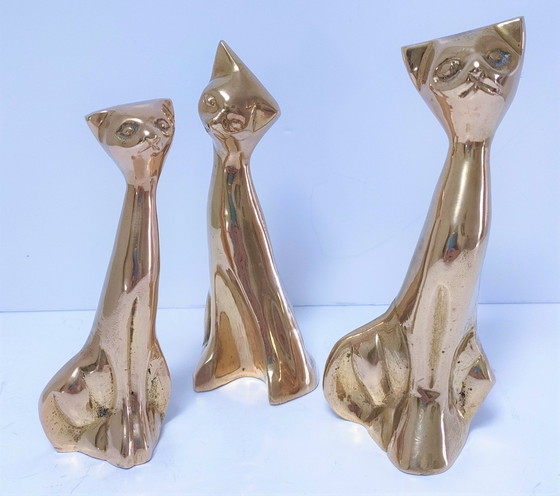 Image 1 of Three Brass Cats 80s