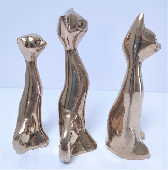 Image 1 of Three Brass Cats 80s