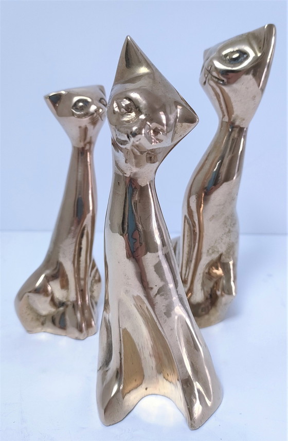 Image 1 of Three Brass Cats 80s