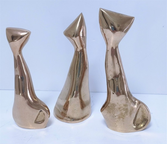 Image 1 of Three Brass Cats 80s