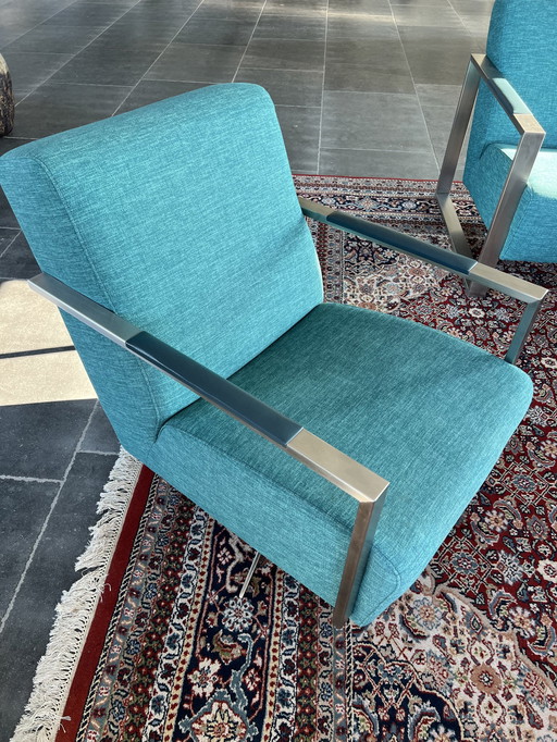 Montel Sofa Set With Chair - Leather and Fabric - Color Petrol