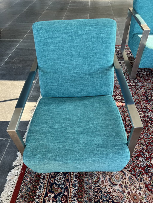 Montel Sofa Set With Chair - Leather and Fabric - Color Petrol