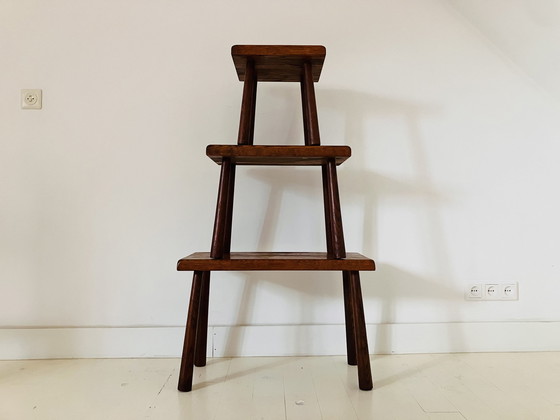 Image 1 of 3x tables d'appoint vintage en chêne massif