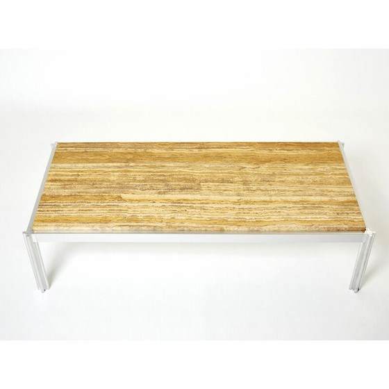 Image 1 of Tavolino da caffè vintage in cromo e travertino giallo di George Ciancimino per Mobilier International, 1975