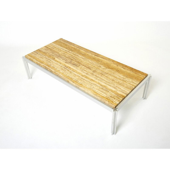 Image 1 of Tavolino da caffè vintage in cromo e travertino giallo di George Ciancimino per Mobilier International, 1975