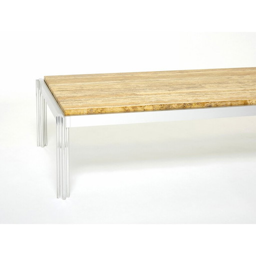 Vintage chrome and yellow travertine coffee table by George Ciancimino for Mobilier International, 1975