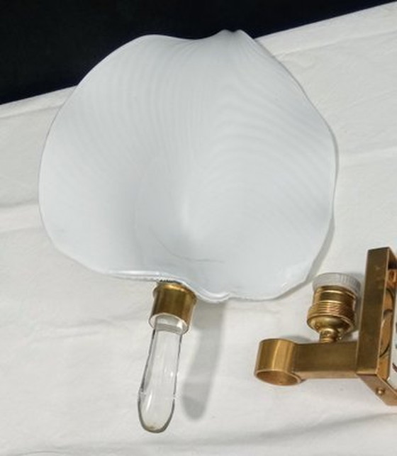 Image 1 of Murano glass and brass leaf wall light by Franco Luce, 1970s