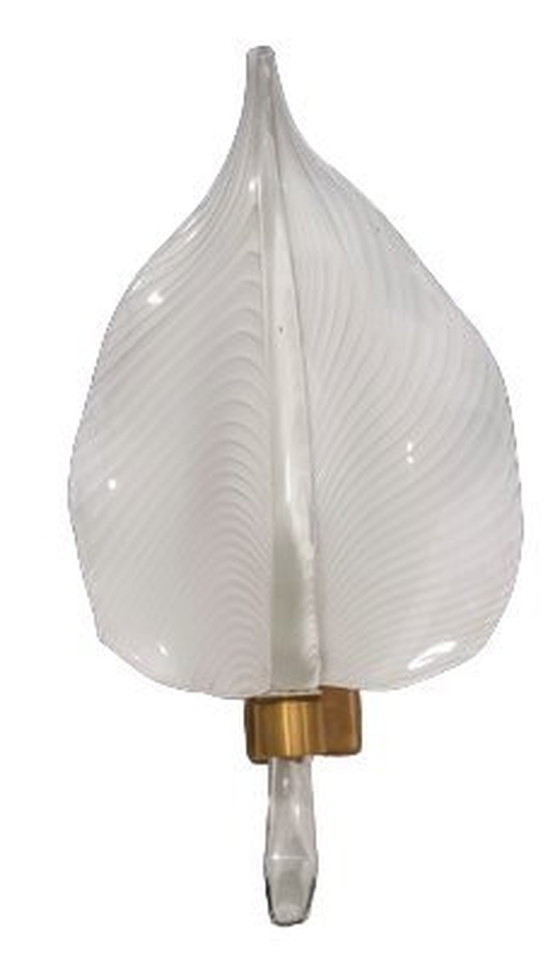 Image 1 of Murano glass and brass leaf wall light by Franco Luce, 1970s