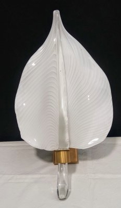 Murano glass and brass leaf wall light by Franco Luce, 1970s