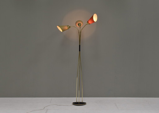 Italian three shade floor lamp in brass, Italy – circa 1950