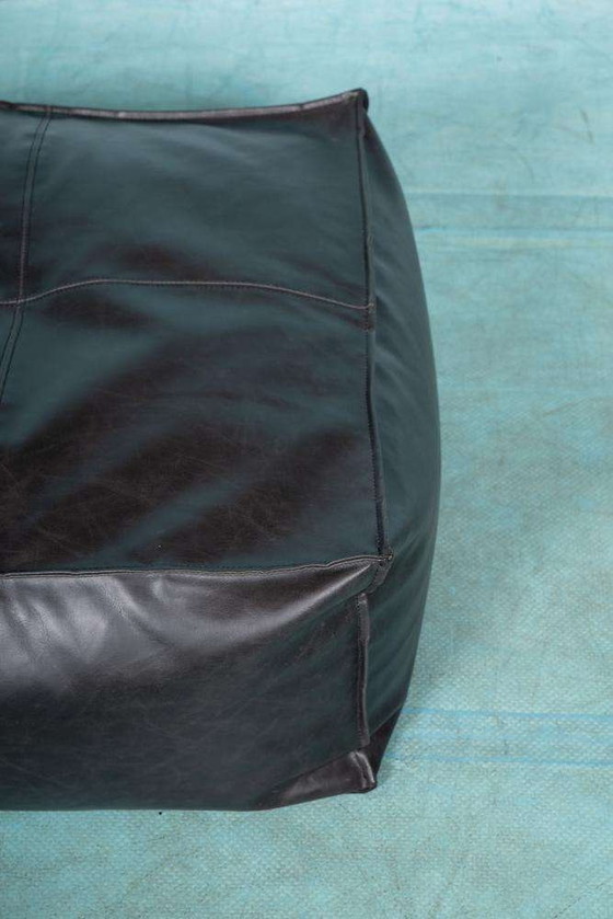 Image 1 of Minimalist pouf faux leather, midmod ottoman